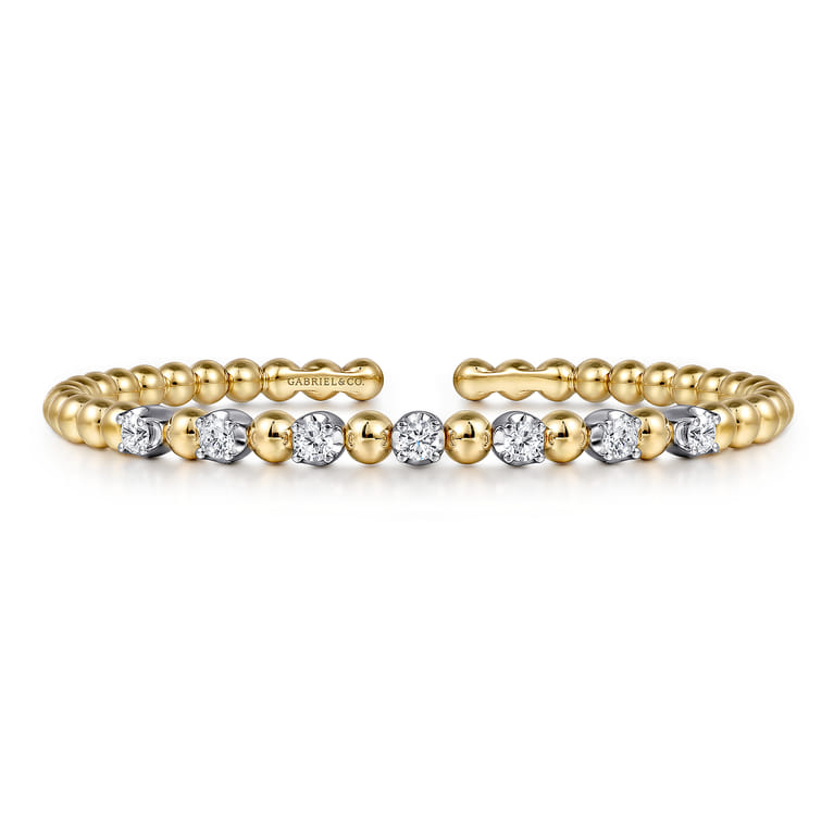 14K White and Yellow Gold Diamond Bujukan Beads Split Bangle - 0.75 ct - Shot 1
