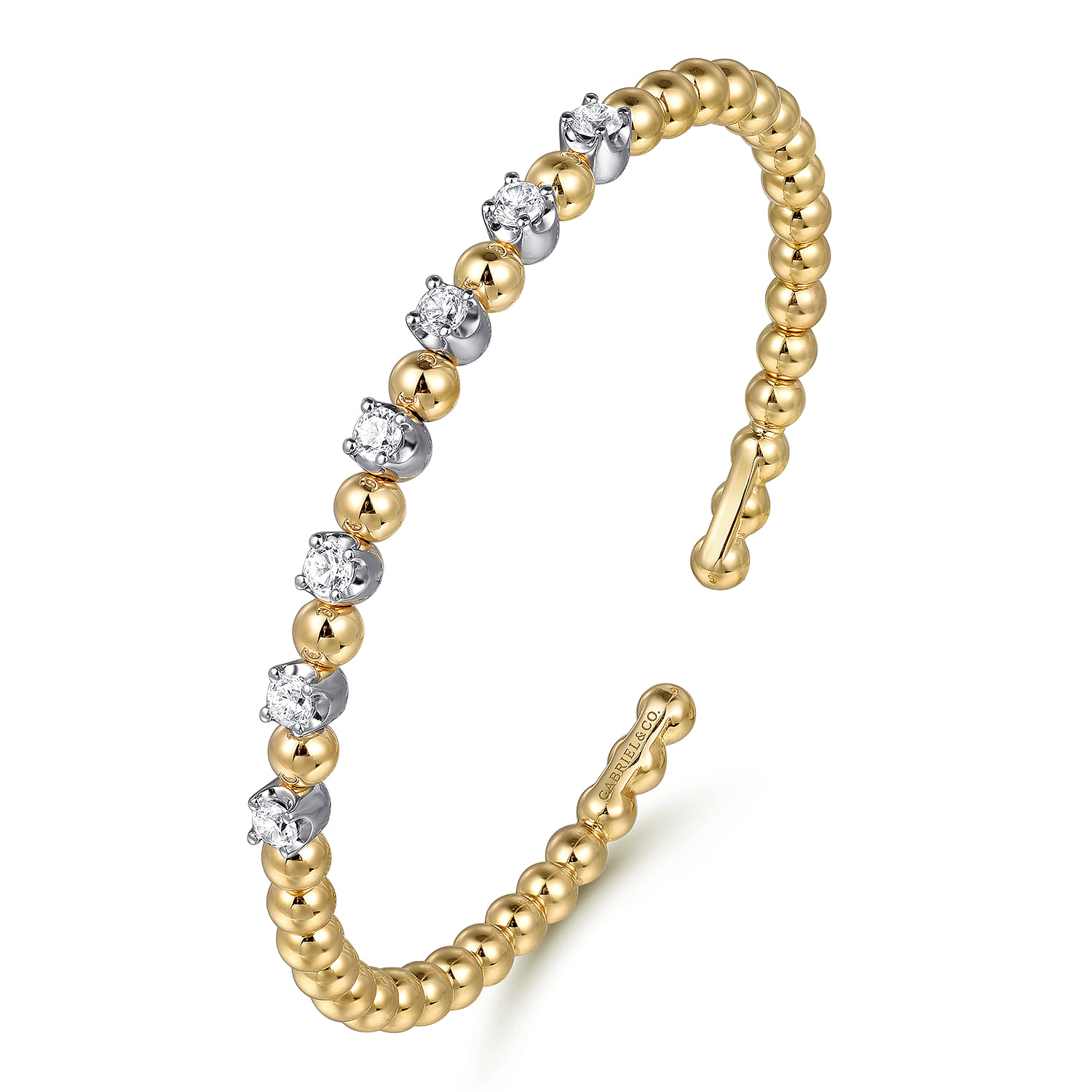 14K White and Yellow Gold Diamond Bujukan Beads Split Bangle - 0.75 ct - Shot 2