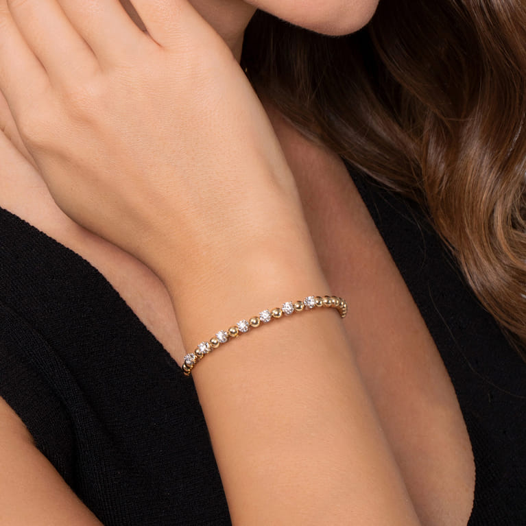 14K White and Yellow Gold Diamond Bujukan Beads Split Bangle - 0.75 ct - Shot 4