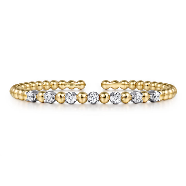 14K White and Yellow Gold Diamond Bujukan Beads Split Bangle - 0.75 ct - Shot 1