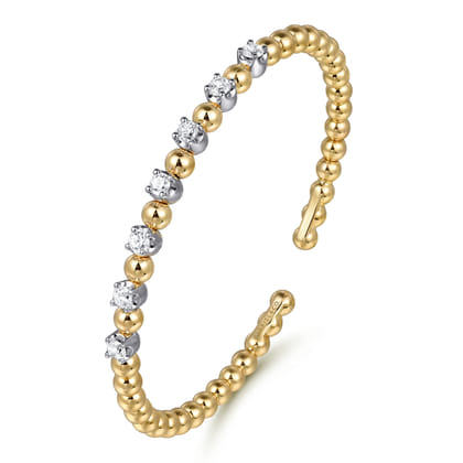 14K White and Yellow Gold Diamond Bujukan Beads Split Bangle