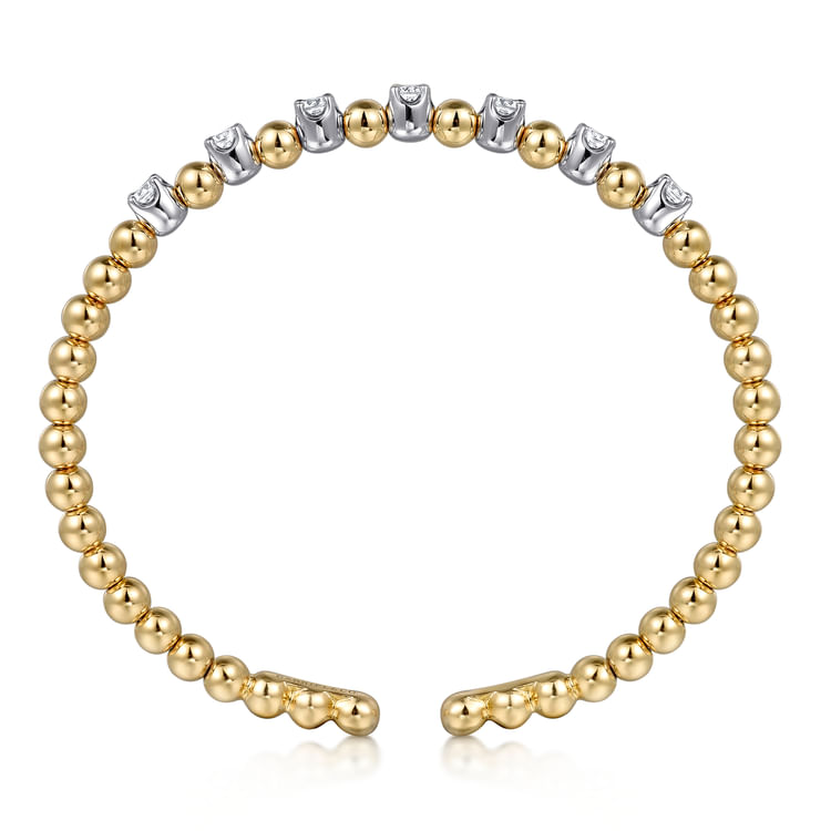 14K White and Yellow Gold Diamond Bujukan Beads Split Bangle