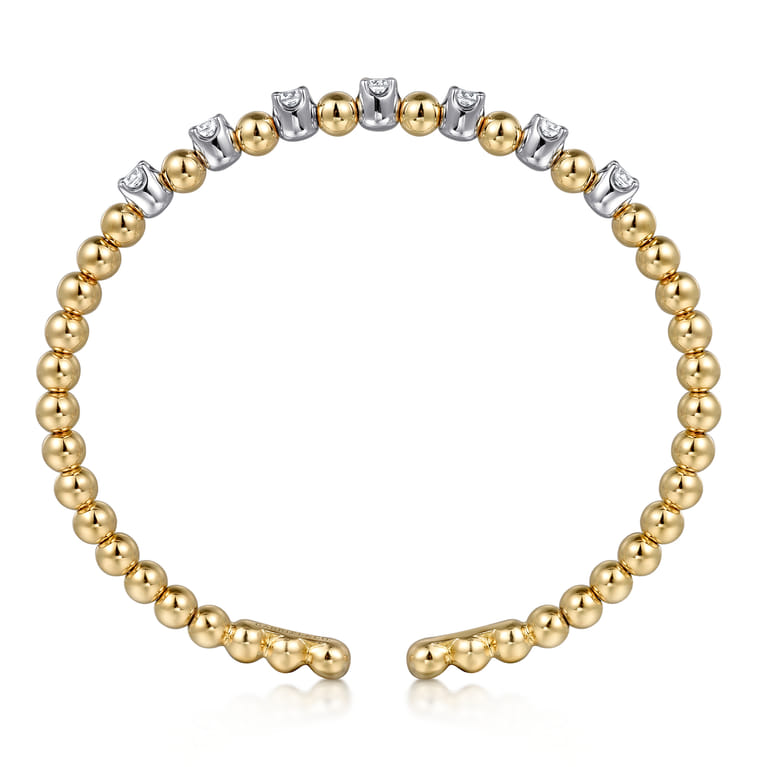 14K White and Yellow Gold Diamond Bujukan Beads Split Bangle - 0.75 ct - Shot 3