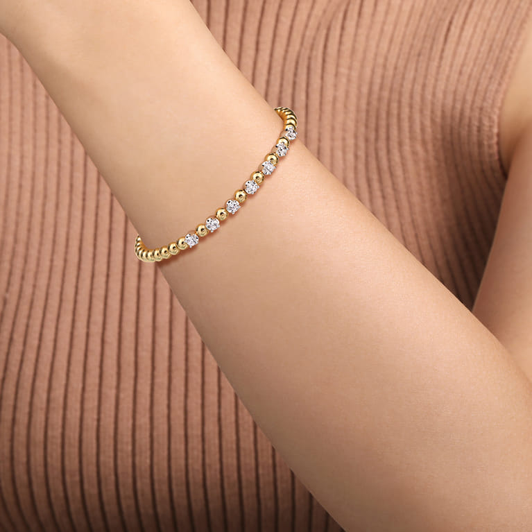 14K White and Yellow Gold Diamond Bujukan Beads Split Bangle - 0.75 ct - Shot 4
