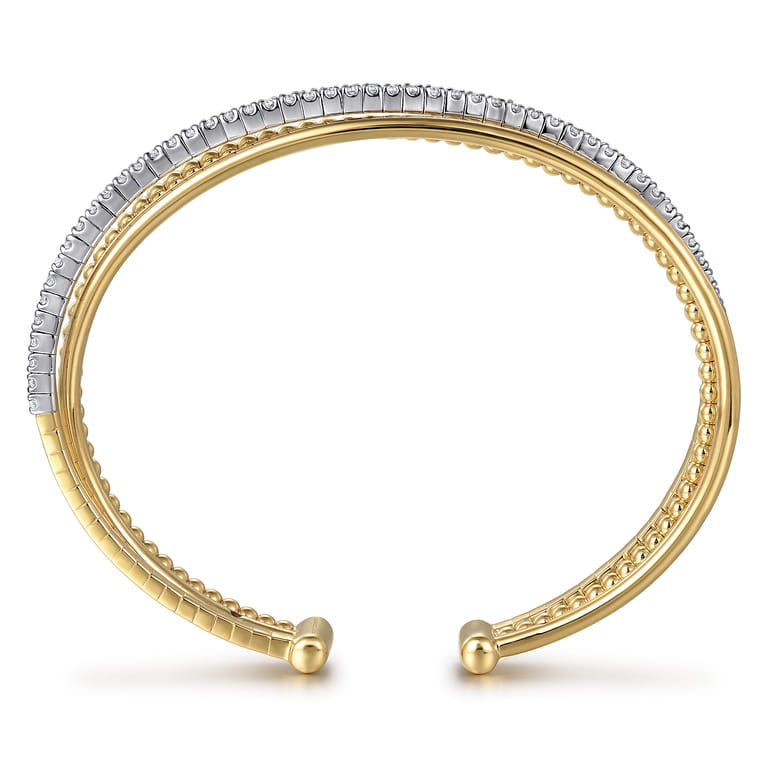 14K White and Yellow Gold Diamond Bujukan Criss Cross Bangle - 0.75 ct - Shot 3