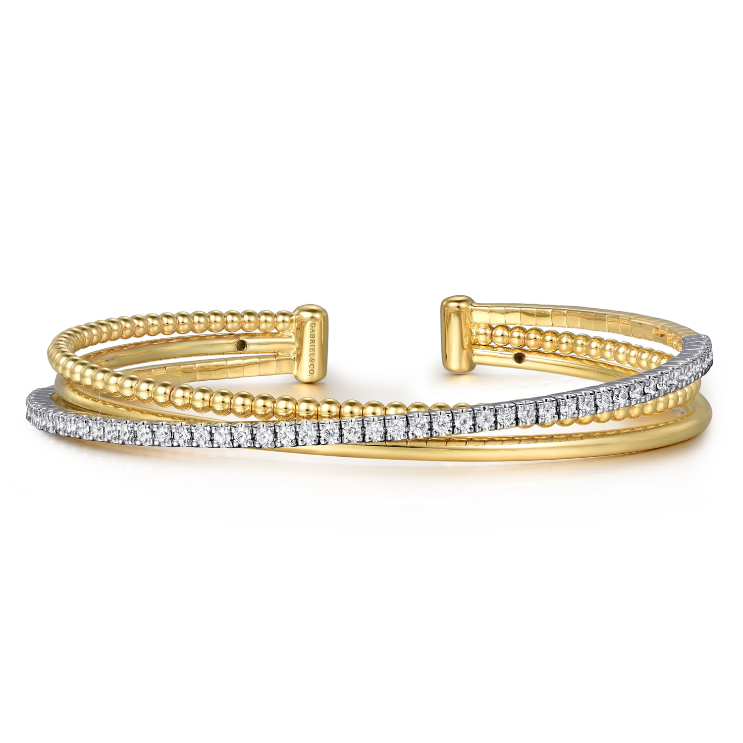 14K White and Yellow Gold Diamond Bujukan Criss Cross Bangle