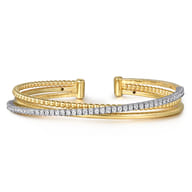 14K White and Yellow Gold Diamond Bujukan Criss Cross Bangle