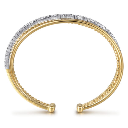 14K White and Yellow Gold Diamond Bujukan Criss Cross Bangle