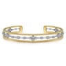 14K White and Yellow Gold Diamond Bujukan Cuff Bangle With Brush Finish - 0.4 ct