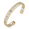 14K White and Yellow Gold Diamond Bujukan Cuff Bangle With Brush Finish - 0.4 ct