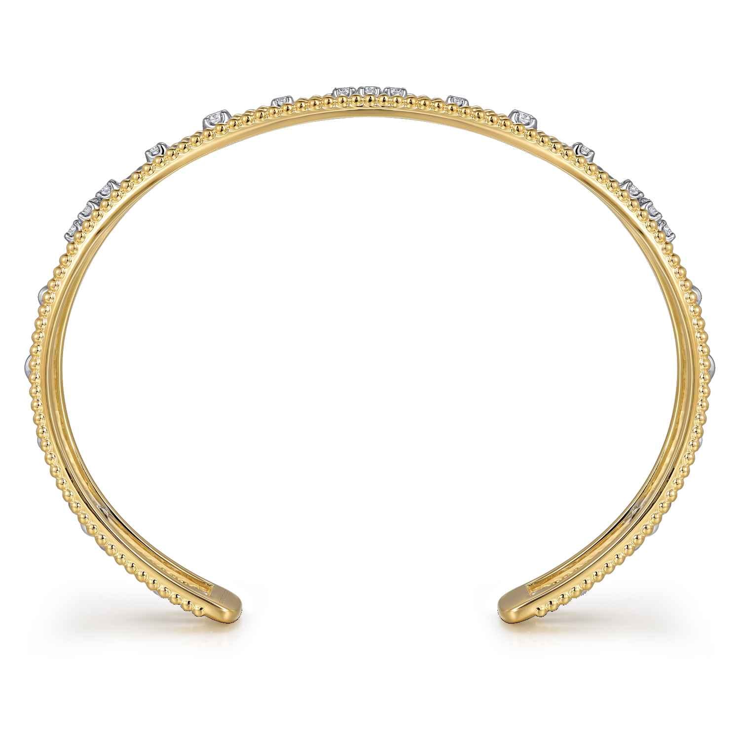 14K White and Yellow Gold Diamond Bujukan Cuff Bangle With Brush Finish - 0.4 ct - Shot 3