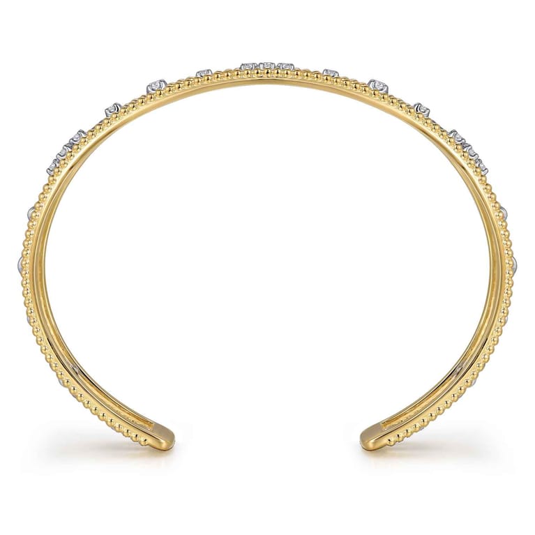 14K White and Yellow Gold Diamond Bujukan Cuff Bangle With Brush Finish - 0.4 ct - Shot 3