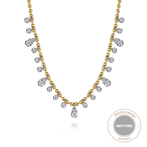 14K White and Yellow Gold Diamond Bujukan Droplet Necklace | Shop 14k ...