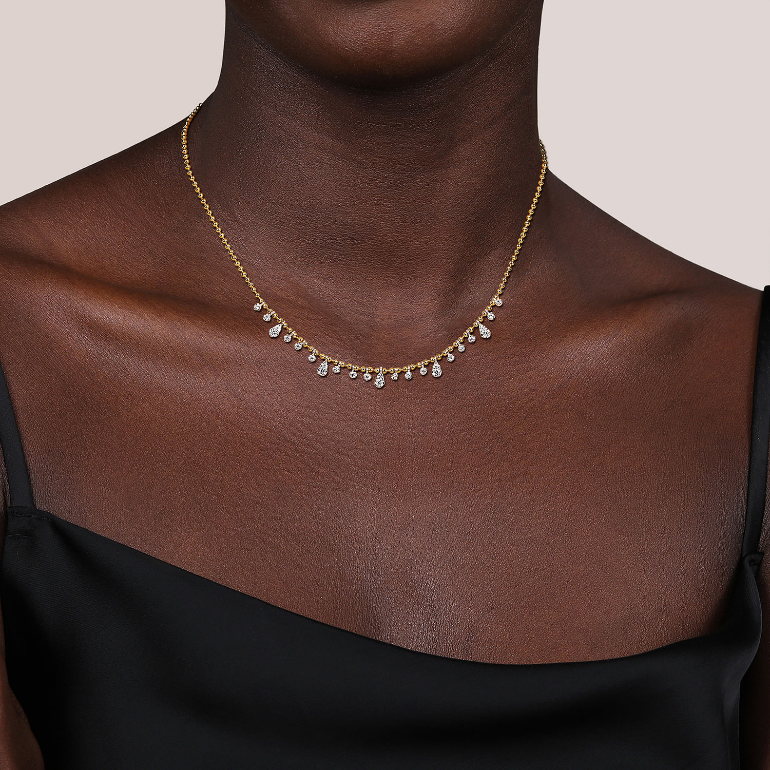 14K White and Yellow Gold Diamond Bujukan Droplet Necklace