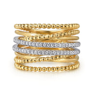 14K White and Yellow Gold Diamond Bujukan Easy Stackable Ladies Ring