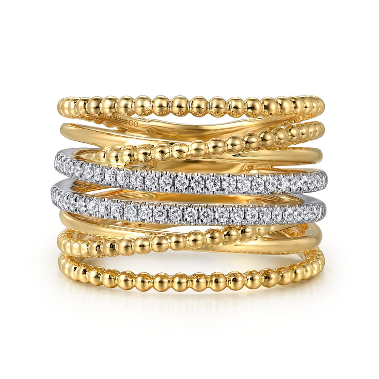 14K White and Yellow Gold Diamond Bujukan Easy Stackable Ladies Ring - 0.25 ct - Shot 1