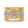 14K White and Yellow Gold Diamond Bujukan Easy Stackable Ladies Ring - 0.25 ct