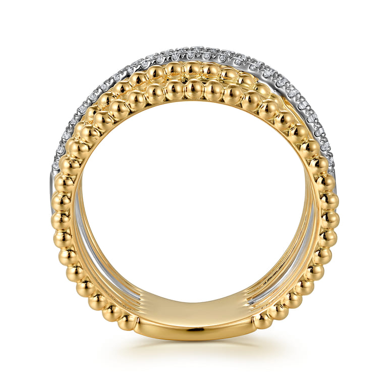 14K White and Yellow Gold Diamond Bujukan Easy Stackable Ladies Ring - 0.25 ct - Shot 2