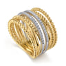 14K White and Yellow Gold Diamond Bujukan Easy Stackable Ladies Ring - 0.25 ct