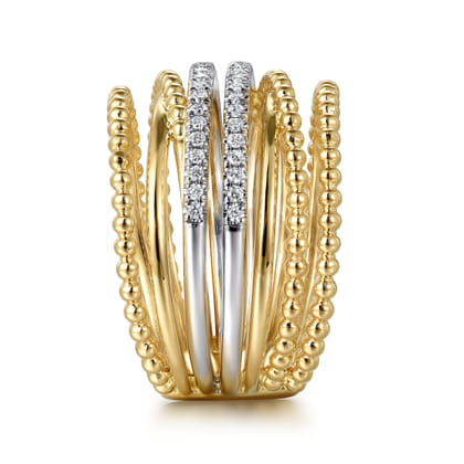 14K White and Yellow Gold Diamond Bujukan Easy Stackable Ladies Ring