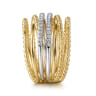 14K White and Yellow Gold Diamond Bujukan Easy Stackable Ladies Ring - 0.25 ct