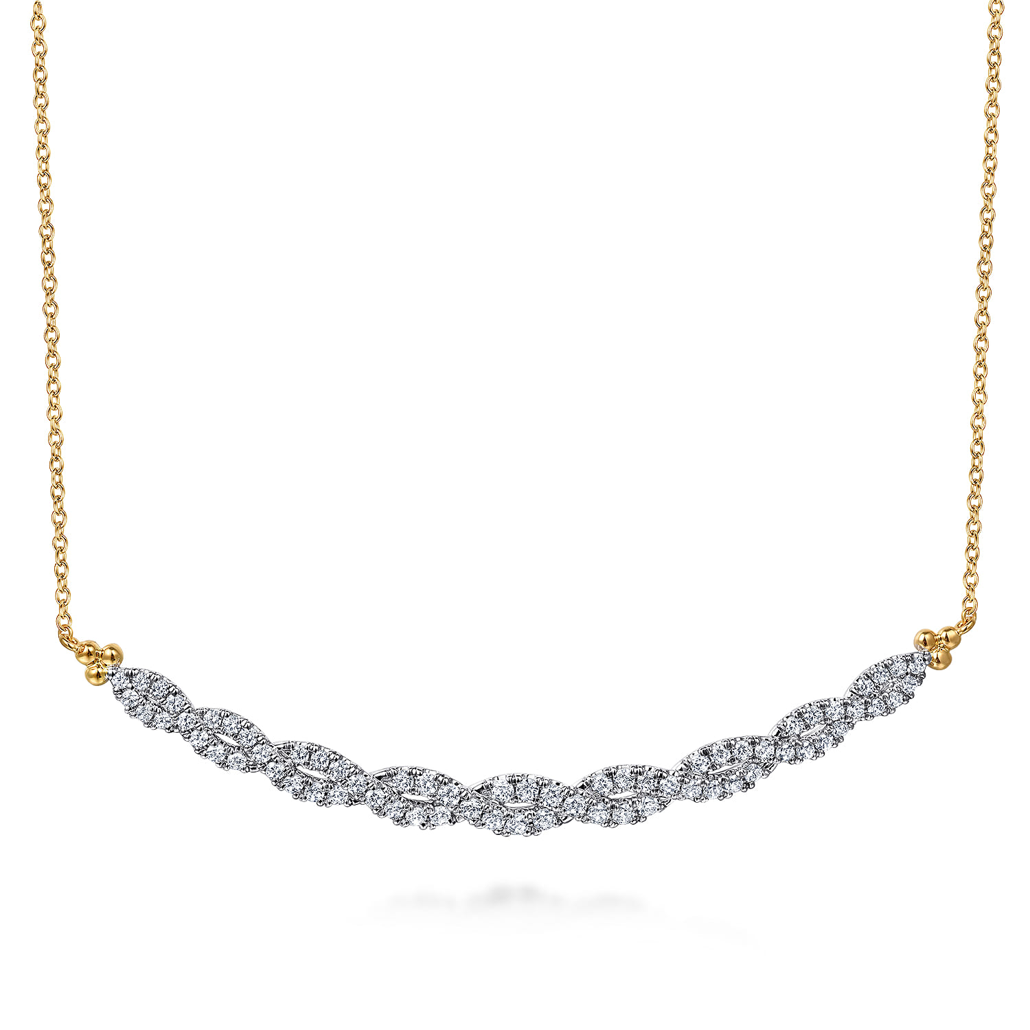 14K White and Yellow Gold Diamond Bujukan Twisted Bar Necklace - 1 ct - Shot 1