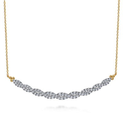 14K White and Yellow Gold Diamond Bujukan Twisted Bar Necklace