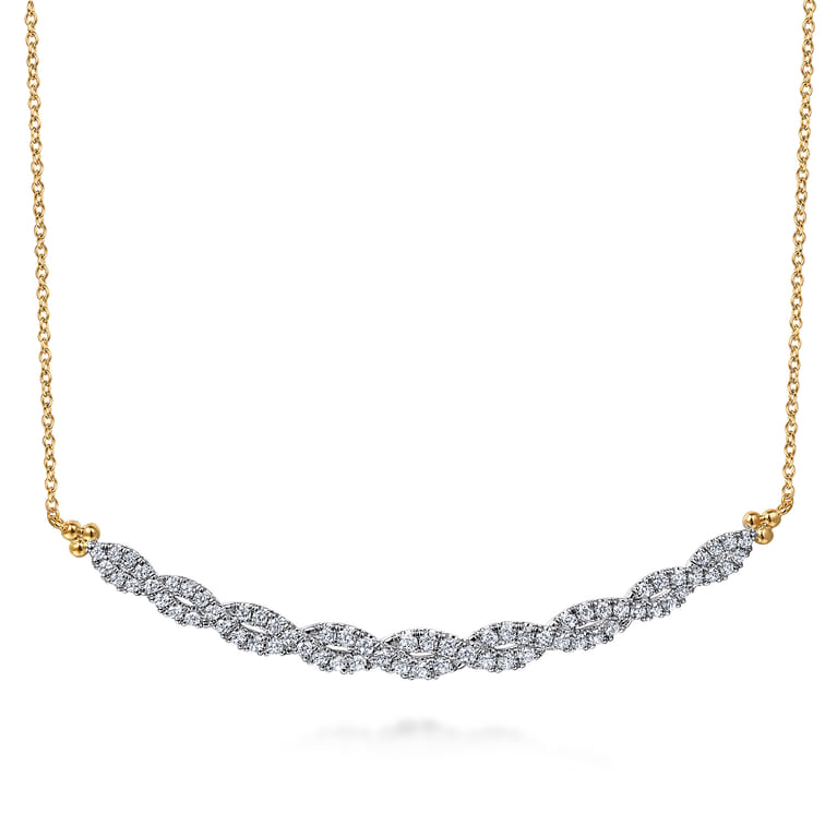 14K White and Yellow Gold Diamond Bujukan Twisted Bar Necklace - 1 ct - Shot 1