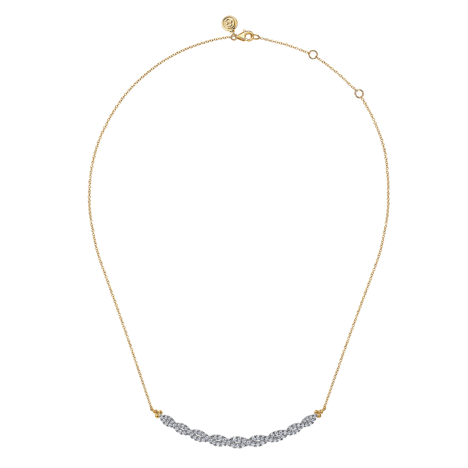 14K White and Yellow Gold Diamond Bujukan Twisted Bar Necklace - 1 ct - Shot 2
