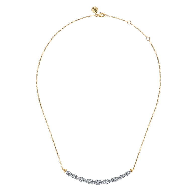 14K White and Yellow Gold Diamond Bujukan Twisted Bar Necklace - 1 ct - Shot 2