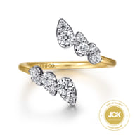 14K White and Yellow Gold Diamond Bypass Ladies Ring