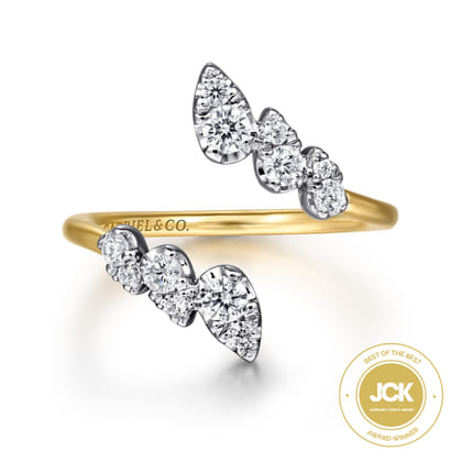 14K White and Yellow Gold Diamond Bypass Ladies Ring