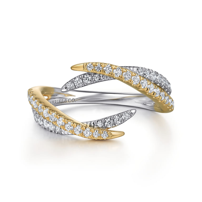 14K White and Yellow Gold Diamond Bypass Ladies Ring - 0.4 ct - Shot 1