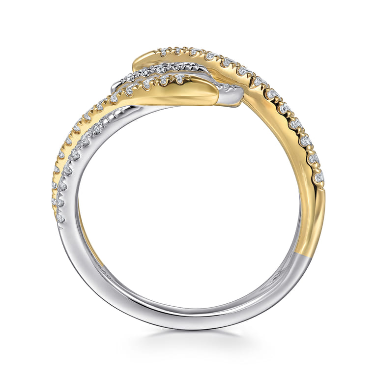 14K White and Yellow Gold Diamond Bypass Ladies Ring - 0.4 ct - Shot 2