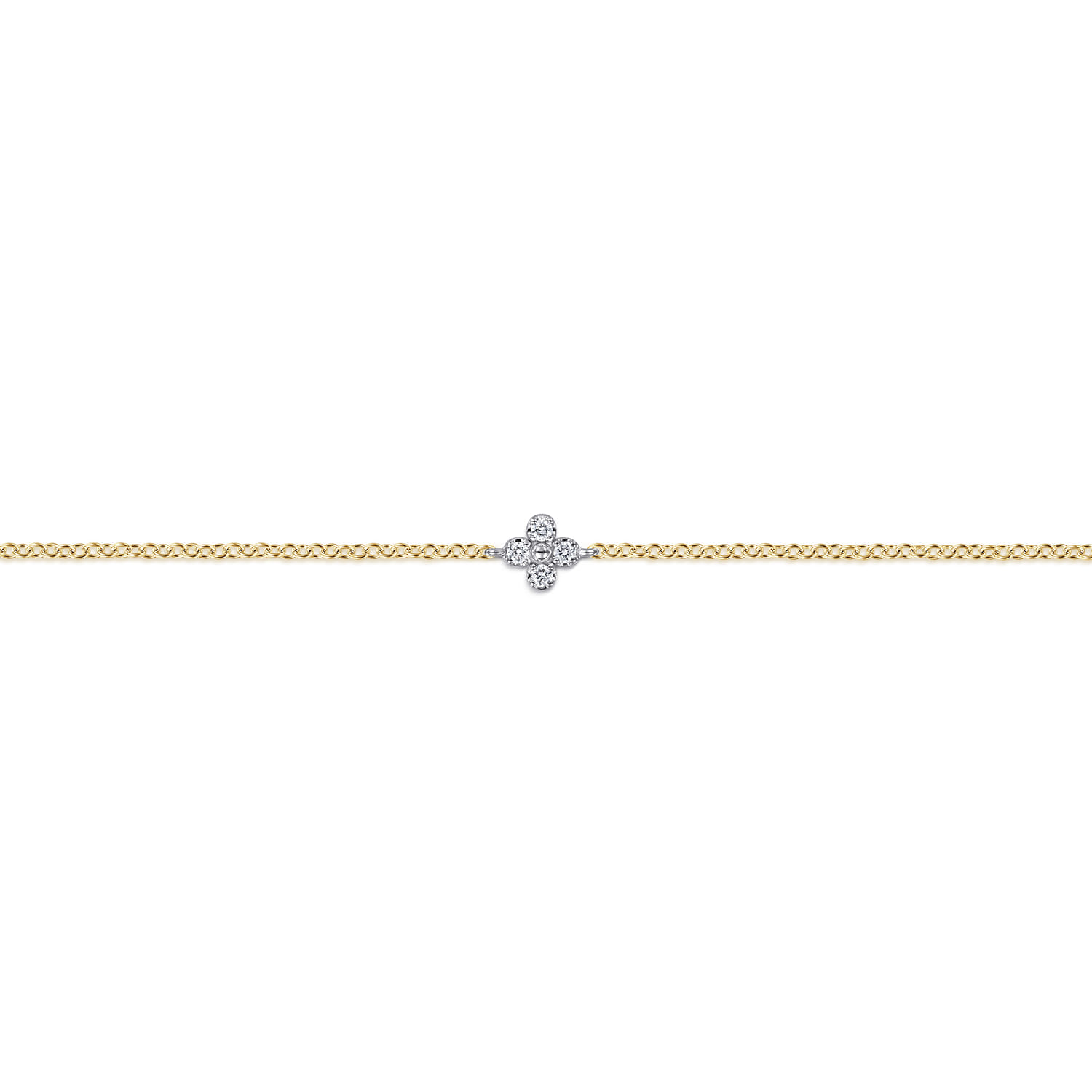 14K White and Yellow Gold Diamond Clover Bracelet - 0.04 ct - Shot 2