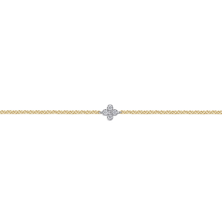 14K White and Yellow Gold Diamond Clover Bracelet - 0.04 ct - Shot 2