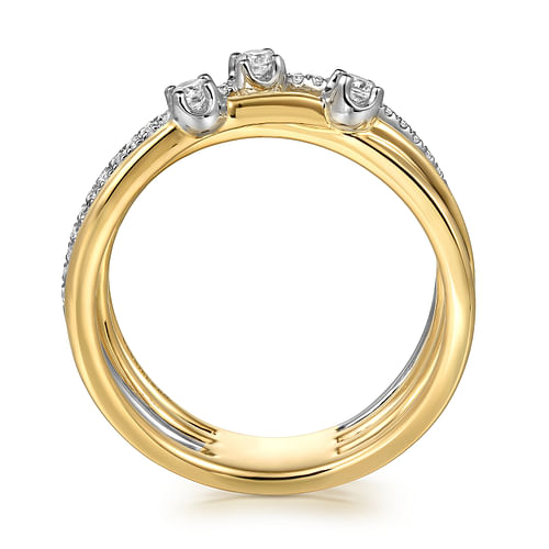 14K White and Yellow Gold Diamond Criss Cross Ladies Ring | Shop 14k ...