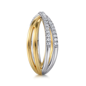 14K White and Yellow Gold Diamond Criss Cross Ladies Ring
