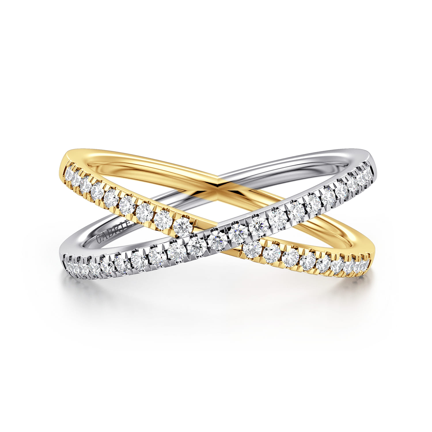 14K White and Yellow Gold Diamond Criss Cross Ring - 0.25 ct - Shot 1