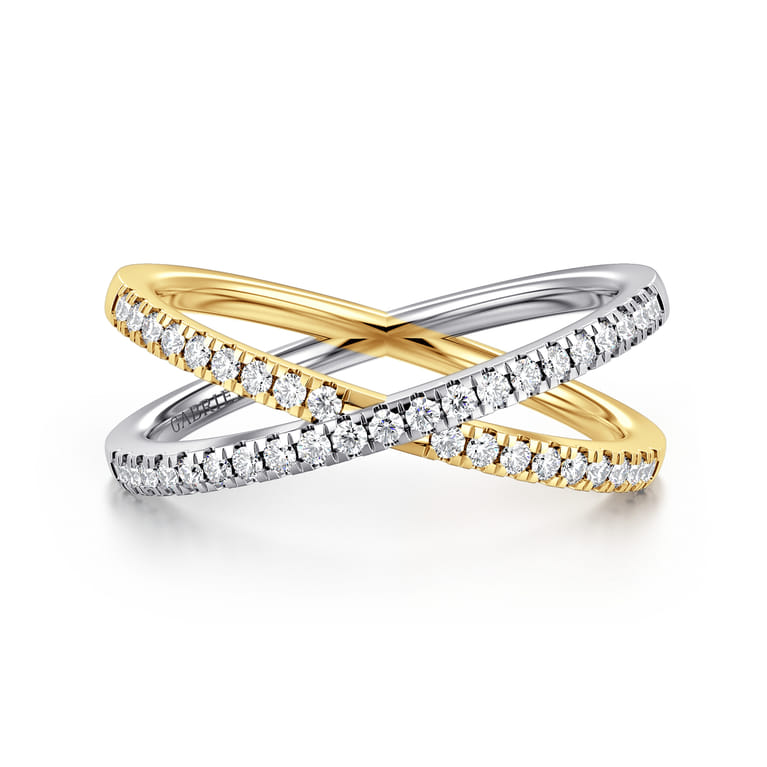 14K White and Yellow Gold Diamond Criss Cross Ring - 0.25 ct - Shot 1
