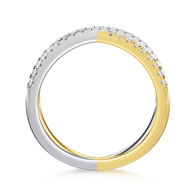 14K White and Yellow Gold Diamond Criss Cross Ring - 0.25 ct - Shot 2