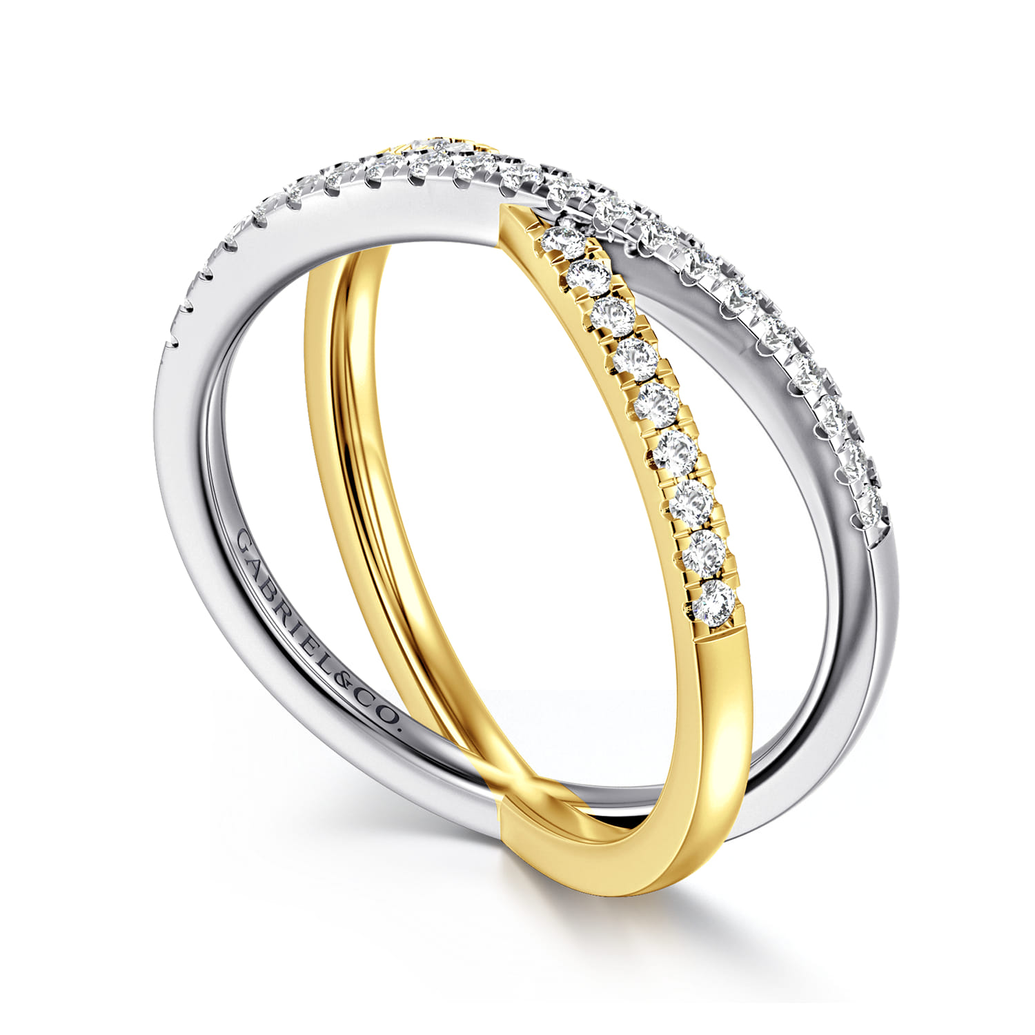 14K White and Yellow Gold Diamond Criss Cross Ring - 0.25 ct - Shot 3