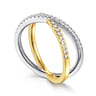 14K White and Yellow Gold Diamond Criss Cross Ring - 0.25 ct