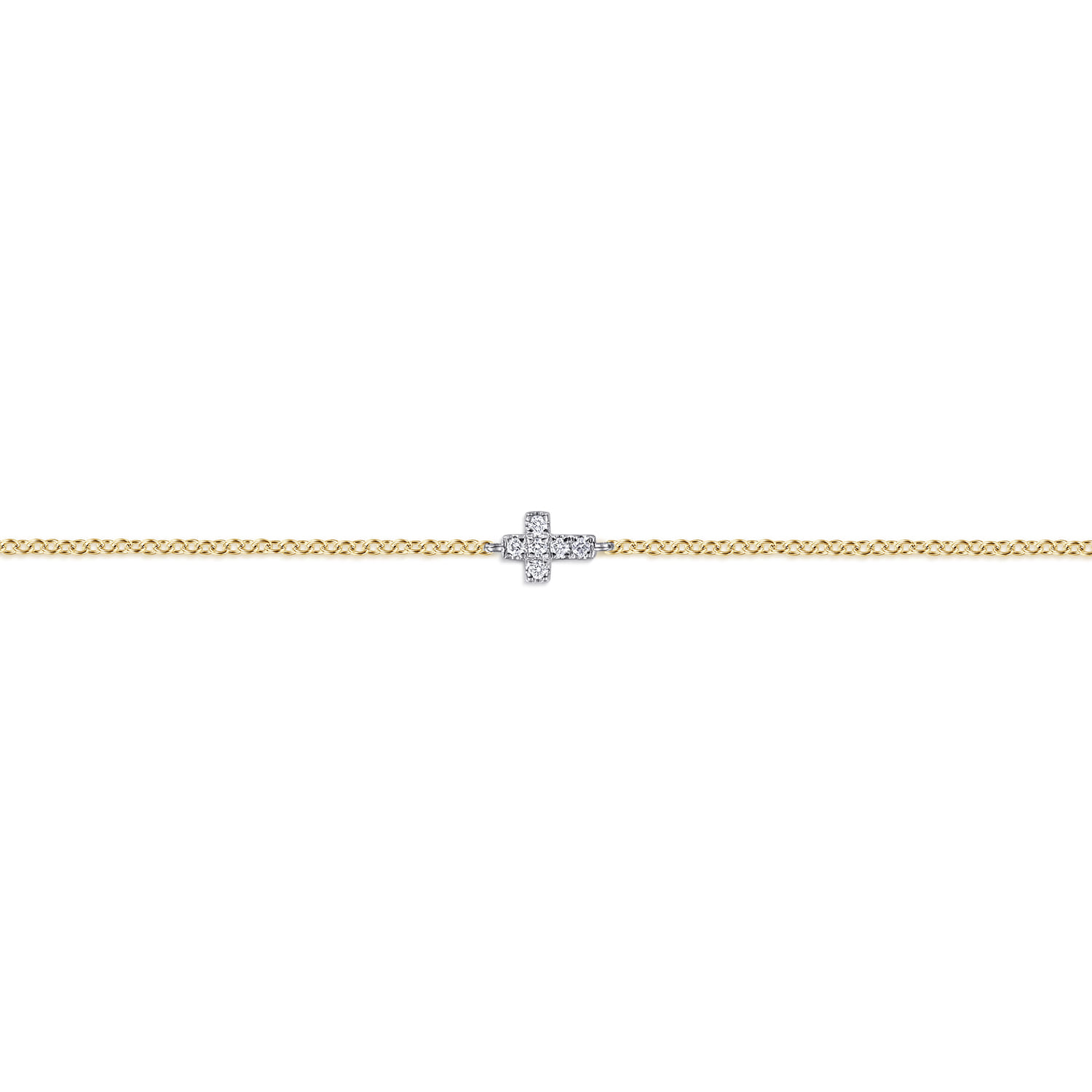 14K White and Yellow Gold Diamond Cross Bracelet