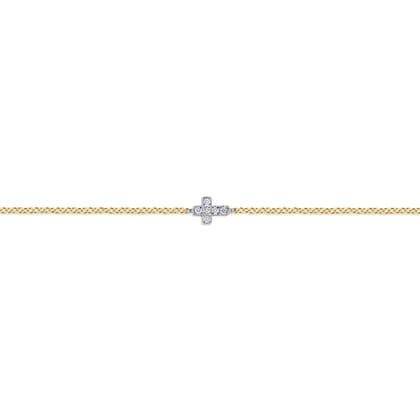 14K White and Yellow Gold Diamond Cross Bracelet