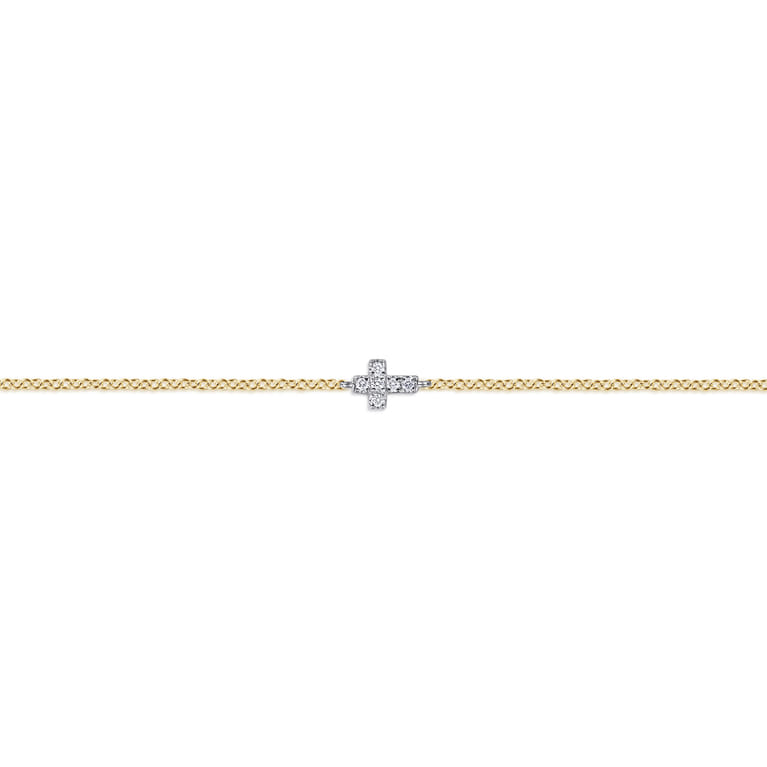 14K White and Yellow Gold Diamond Cross Bracelet - 0.04 ct - Shot 2