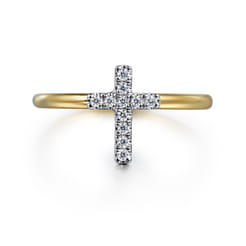 14K White and Yellow Gold Diamond Cross Ladies Ring