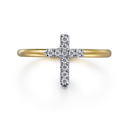 14K White and Yellow Gold Diamond Cross Ladies Ring