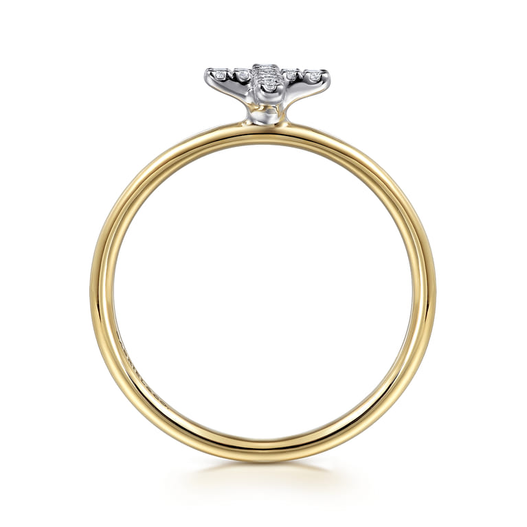 14K White and Yellow Gold Diamond Cross Ladies Ring - 0.07 ct - Shot 2