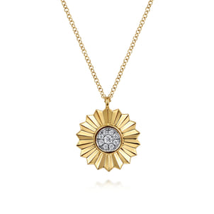 14K White and Yellow Gold Diamond Cut Pendant Necklace
